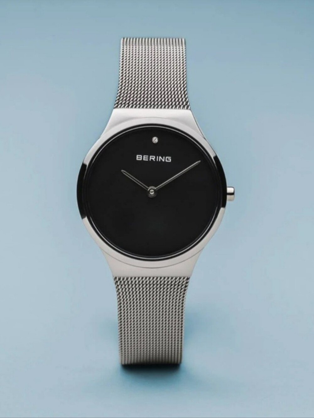 Bering Unisex Minimal Mesh Watch in Black and Silver